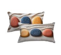 Outdoor Cushions Waterproof, Set of 2 Beige Cushion Covers 30cm x 50cm, Pebble Pillow Cases 2 Pack, Outdoor Waterproof Linen Cushion Covers, Decorative Pillows for Garden Patio Chair Home Decor -7669