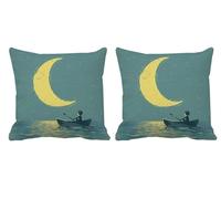 Outdoor Cushions Waterproof Set of 2 Cartoon Cushion Covers 50x50cm Square Large Cushions Moon Throw Pillow Linen Decorative Pillow Covers for Summer Patio Garden Furniture Bench,Gifts for Women -T892