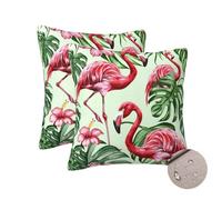 Outdoor Cushions Waterproof Set of 2 Garden Cushions, Outdoor Cushion Covers 40cm x 40cm Pillow Covers, Summer Waterproof Decorative Pillows for Balcony Farmhouse (Flamingo/Tropical Plants) -zt45