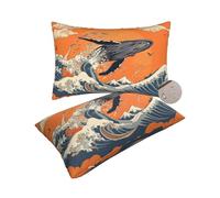 Outdoor Cushions Waterproof Set of 2 Garden Cushions, Rectangle Outdoor Cushion Covers 70cm x 40cm Pillow Covers, Summer Waterproof Decorative Pillows for Balcony Patio Farmhouse (Waves/Whale) -zt408