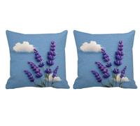 Outdoor Cushions Waterproof Set of 2 Purple Cushion Covers 50x50cm Square Large Cushions Flower Throw Pillow Velvet Decorative Pillow Covers for Summer Patio Garden Furniture Bench Chair,Gifts -T694