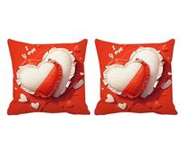 Outdoor Cushions Waterproof Set of 2 Red Cushion Covers 50x50cm Square Large Cushions Love Throw Pillow Velvet Decorative Pillow Covers for Summer Patio Garden Furniture Bench,Gifts for Women -T796