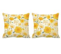 Outdoor Cushions Waterproof Set of 2 Yellow Cushion Covers 50x50cm Square Large Cushions Flower Throw Pillow Velvet Decorative Pillow Covers for Summer Patio Garden Furniture Bench Chair,Gifts -T859