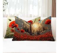 Outdoor Cushions Waterproof Sky Cushion Covers 40 x 70 Rectangle Garden Cushions Poppy Pillow Covers with Invisible Zipper Decorative Pillow for Garden Furniture Patio Chair Balcony Sofa G1-879