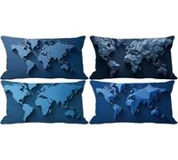 Outdoor Cushions Waterproof Soft 40x70cm Set of 4, Blue Cushion Covers World Map Sofa Pillows Covers with Invisible Zipper for Livingroom Outdoor Patio Garden Bench Summer Decorative Pillows t-5230w