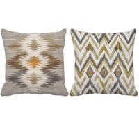 Outdoor Cushions Waterproof Soft 60 x 60 Set of 2, Brown Cushion Covers Geometry Square Sofa Pillows Covers with Invisible Zipper for Livingroom Outdoor Garden Bench Summer Decorative Pillows g1-s2014
