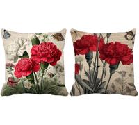 Outdoor Cushions Waterproof Soft 75 x 75 Set of 2, Red Cushion Covers Flower Square Sofa Pillows Covers with Invisible Zipper for Livingroom Outdoor Garden Patio Summer Decorative Pillows d1-s1219