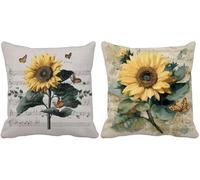 Outdoor Cushions Waterproof Soft 75 x 75 Set of 2, Retro Cushion Covers Sunflower Square Sofa Pillows Covers with Invisible Zipper for Livingroom Outdoor Garden Bench Summer Decorative Pillows q1-r725