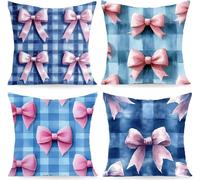 Outdoor Cushions Waterproof Spring Summer Cushion Covers 35x35cm Set of 4 pink Bow Throw Pillows Decorative Cases for Outdoor Sofa Patio Furniture Home Decoration PjY4796 S-3