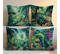 Outdoor Cushions Waterproof Tropical Plants Outdoor Seat Cushions 100x100 cm Set of 4 Garden Furniture Pillowcase Leaves Waterproof Linen Pillowcases Patio Farmhouse Garden Ornaments 39x39in b-1172