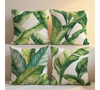 Outdoor Cushions Waterproof Tropical Plants Outdoor Seat Cushions 65x65 cm Set of 4 Garden Furniture Pillowcase Leaf Waterproof Linen Pillowcases for Patio Farmhouse Garden Ornaments 26x26in b-1176