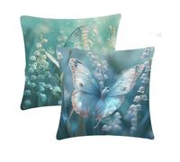 Outdoor Cushions Waterproof Turquoise Cushion Covers 40x40cm 2 pcs Butterfly Garden Cushions With Invisible Zipper Summer Velvet Decorative for Farmhouse Patio Garden Furniture Balcony Decor T-705