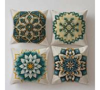Outdoor Cushions Waterproof Turquoise Stone Cushion Covers 20x20in Large Throw Pillow Covers Datura Double Sided Printing, Invisible Zipper, Pack of 4 Linen Garden Furniture Pillowcase for Patio S716