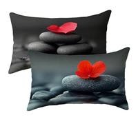 Outdoor Cushions Waterproof, Zen Sofa Cushion Covers 30 x 50 Set of 2 Pack, Linen Decorative Oblong Flower Pillow Covers 12 x 20 inch with Invisible Zipper for Living Room Bedroom Decor Gifts E-960