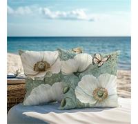 Outdoor Cushions White Cushion Covers 35x35cm Set of 2 Butterfly Garden Cushions Square Waterproof Velvet Throw Pillow Covers with Invisible Zipper for Patio Garden Living Room Autumn Decor 1Z-152