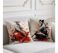 Outdoor Cushions Woman Large Cushion Covers 40cmx40cm 2 Pack Linen Cushions Japanese Style Decorative Pillows Double Sided Printing Pillow Covers for Fall Winter Garden Balcony Blench Halloween wj-871