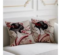 Outdoor Cushions Woman Large Cushion Covers 45cmx45cm 2 Pack Linen Cushions Japanese Style Decorative Pillows Double Sided Printing Pillow Covers for Fall Winter Garden Balcony Blench Halloween wj-873