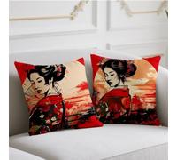 Outdoor Cushions Woman Large Cushion Covers 65cmx65cm 2 Pack Linen Cushions Japanese Style Decorative Pillows Double Sided Printing Pillow Covers for Fall Winter Garden Balcony Blench Halloween wj-859