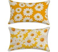 Outdoor Cushions Yellow Flower Cushion Covers 12x20in Velvet Garden Cushions Waterproof Set of 2 Sofa Cushion for Outdoor Furniture, Decorative Pillows, Oblong Outside Throw Pillow Covers u-17700