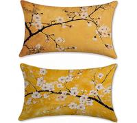 Outdoor Cushions Yellow Flower Cushion Covers 16x26in Velvet Garden Cushions Waterproof Set of 2 Sofa Cushion for Outdoor Furniture, Decorative Pillows, Oblong Outside Throw Pillow Covers u-17968