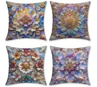 Outdoor Cushions Yellow Linen Cushion Covers 35x35 cm 4 Pack Garden Cushions Waterproof Square Pillow Cases Lilac, for Bedroom Living Room Patio Camping Farmhouse, Garden Decor, Summer Decor, o-468