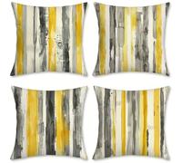 Outdoor Cushions Yellow Linen Cushion Covers 35x35 cm 4 Pack Garden Cushions Waterproof Square Pillow Cases Stripe, for Bedroom Living Room Patio Camping Farmhouse, Garden Decor, Summer Decor, o-481