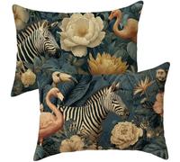 Outdoor Cushions Zebra Cushion Covers 50x70 cm 2 Pack Linen Sofa Pillows, Plant Garden Cushions Rectangle Cushion, for Bedroom Sofa Patio Camping Farmhouse, Garden Decor, Summer Decorations i-29