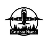 Outdoor Custom Airplane Metal Wall Art, Personalized Pilot Name Sign, Aircraft Hangar Decor,Plane Metal Monogram Name Sign,Custom Airplane Metal Wall Art, Airforce Housewarming Gifts (Style B)