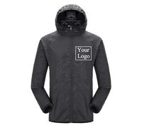 Outdoor Custom Logo Jacket Waterproof Hooded Windbreaker DIY Picture/Text Camping Rain Coat Men's Women Summer Hoodie Fishing Hunting Clothes Black,L