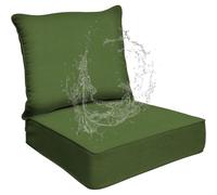 Outdoor Deep Seat Cushions Set - 6" Thick Water-Resistant Replacement Cushions for Patio Chairs & Sofas Removable Cover Sage Green (22" W x 24" D)