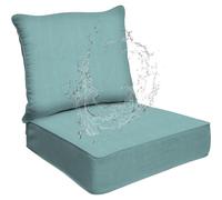 Outdoor Deep Seat Cushions Set - 6" Thick Water-Resistant Replacement Cushions for Patio Chairs & Sofas Removable Covers Green Color 22" W x 24" D (55cm x 60cm)