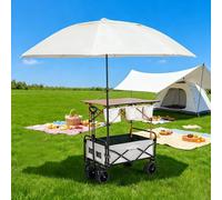Outdoor Dessert Cart with Wheels Mobile Ice Cream & Hot Dog Stand Awning Display Stall for Parties Events & Vendors (Beige 120cm 47.2in Table Length)