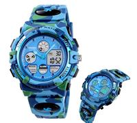 Outdoor Digital Sport Watch for Men, 50M Water Resistant Tactical Wristwatch with Chronograph, EL Light, Alarm, Date and Week Display, PU Strap(Light Blue camo)