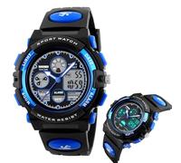 Outdoor Digital Sport Watch for Men, 50M Water Resistant Tactical Wristwatch with Chronograph, EL Light, Alarm, Date and Week Display, PU Strap(Blue 2)