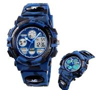 Outdoor Digital Sport Watch for Men, 50M Water Resistant Tactical Wristwatch with Chronograph, EL Light, Alarm, Date and Week Display, PU Strap(Blue Camo)