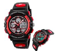 Outdoor Digital Sport Watch for Men, 50M Water Resistant Tactical Wristwatch with Chronograph, EL Light, Alarm, Date and Week Display, PU Strap(Red)