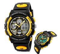 Outdoor Digital Sport Watch for Men, 50M Water Resistant Tactical Wristwatch with Chronograph, EL Light, Alarm, Date and Week Display, PU Strap(Yellow)