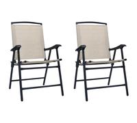 Outdoor Dining Chair Set 2pc Cream Textilene Steel 62x59x93cm Foldable Stackable