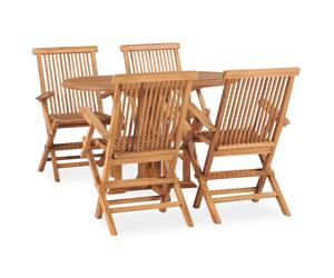 Outdoor dining set 120x70x75cm solid teak 5pc folding table & chairs natural oak