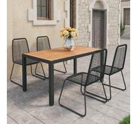 Outdoor dining set 150x90cm WPC aluminium table with 4pc black PVC rattan chairs