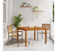 Outdoor Dining Set 3pc Grey Solid Acacia Wood 110x110cm Table + 2 Chairs Compact