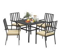 Outdoor Dining Set 4-Seater Black Galvanised Steel Table 94x94x71cm Polyester XL