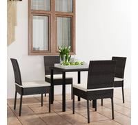 Outdoor Dining Set 5-piece Black Poly Rattan Steel Table 70x70cm Cream Cushions