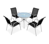 Outdoor Dining Set 5 Piece Grey and Black Garden Table Stackable Chairs vidaXL