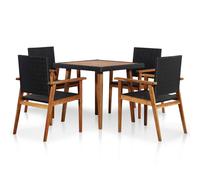 Outdoor Dining Set, 5 Pieces, Black & Brown, PE Rattan & Acacia Wood, 80x80cm