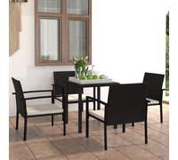 Outdoor Dining Set 5pc Black Poly Rattan Steel Glass 70x70x73cm Table 4 Chairs+