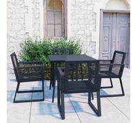 Outdoor Dining Set 5pc Black PVC Rattan Steel Glass 80cm Table Powdercoat 2pcs