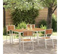 Outdoor Dining Set 5pc Brown Solid Acacia Wood 150 x 90 x 75 cm SS Frame Seats4