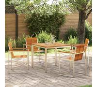 Outdoor Dining Set 5pc Brown Solid Acacia Wood 90x90cm Table 4-Seater Stainless