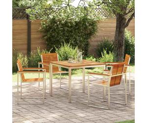 Outdoor Dining Set 5pc Brown Solid Acacia Wood 90x90cm Table 4-Seater Stainless